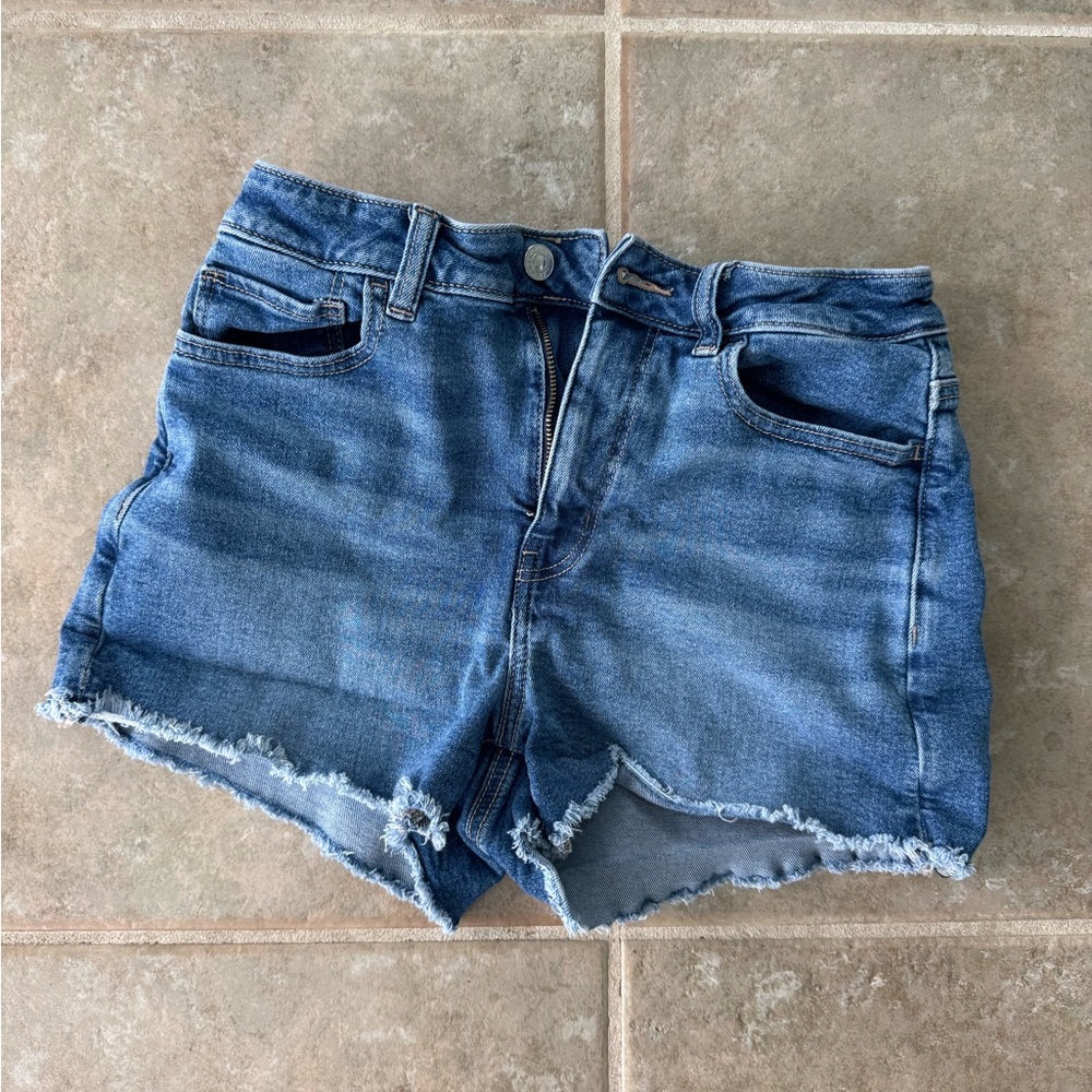 American Eagle Outfitters Blue Jean Shorts High-Waisted Frayed